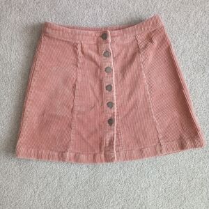 Pink Corduroy Button-Up Skirt